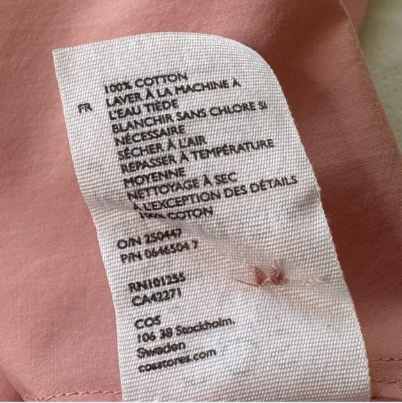 COS Pink Cotton Gathered Hem MIDI Shirt Dress, Size 12 - Picture 11 of 16